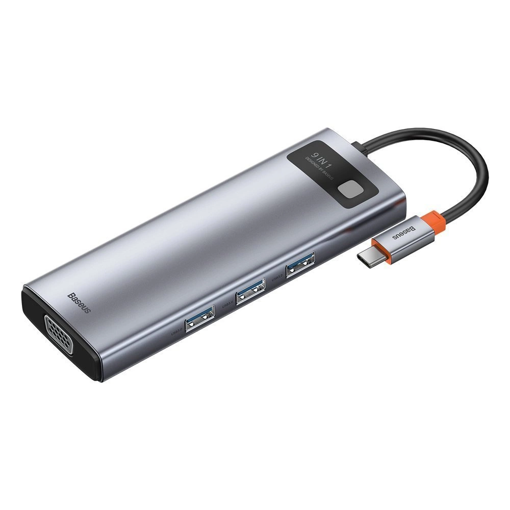 Baseus Metal Gleam 9in1 multifunctional USB Type C HUB - 3x USB 3.2 Gen 1 5Gbps / USB Type C PD 100W / VGA Full HD 60Hz / HDMI 4K 30Hz / TF and SD card reader / RJ45 1Gbps gray (CAHUB-CU0G)eng