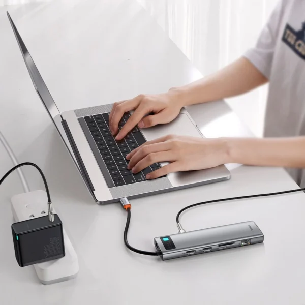 Baseus Metal Gleam 11in1 multifunctional USB Type C HUB - 3x USB 3.2 Gen 1 5Gbps / USB Type C PD 100W / 3.5 mm mini jack AUX / VGA Full HD 60Hz / 2x HDMI 4K 30Hz / TF and SD card reader / RJ45 1Gbps gray (CAHUB-CT0G)eng