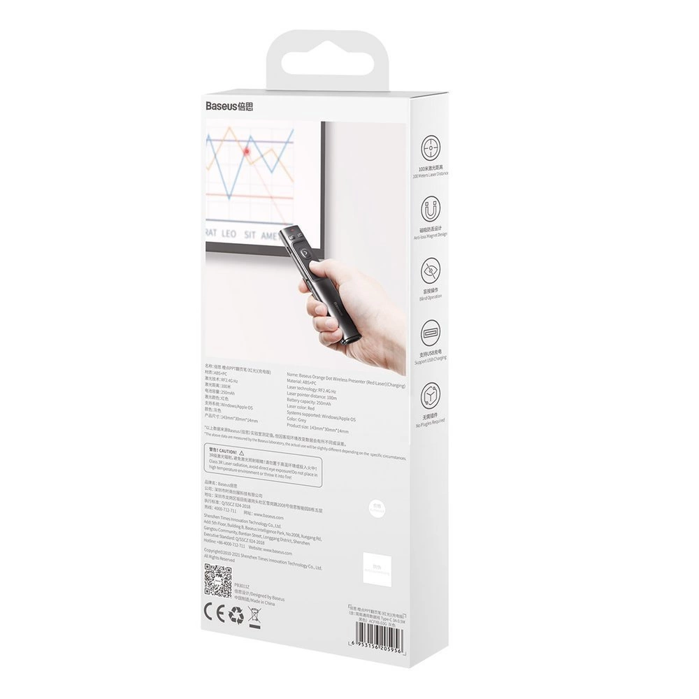 Baseus Orange Dot wireless laser pointer for presentations - gray (with battery)eng