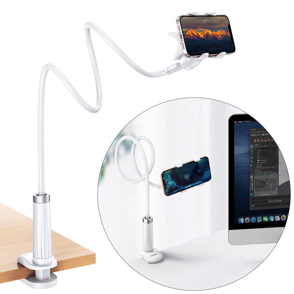 Ugreen universal holder stand phone holder tablet (up to 12cm wide) tripod lazy holder with flexible arm white (30488 LP113)eng
