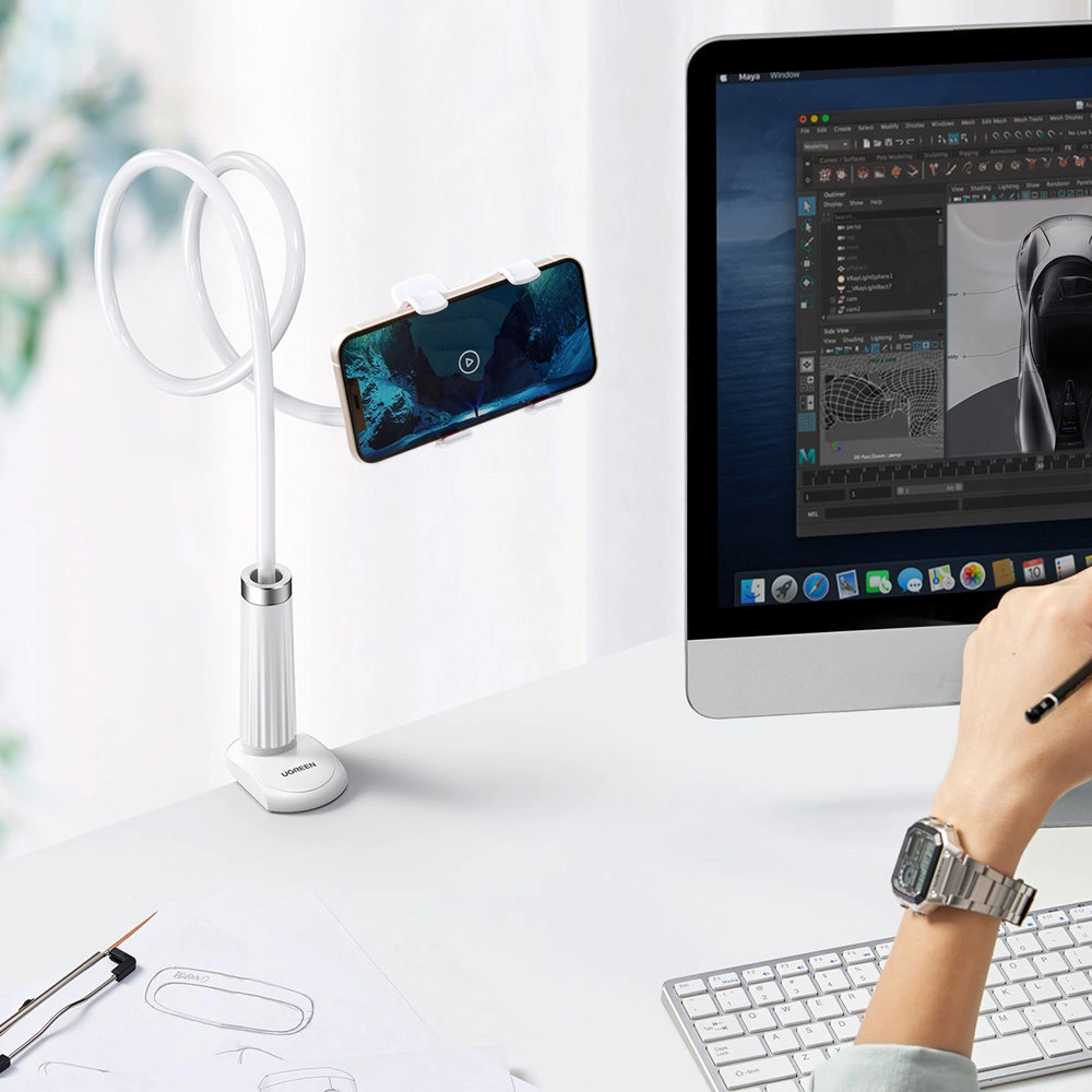 Ugreen universal holder stand phone holder tablet (up to 12cm wide) tripod lazy holder with flexible arm white (30488 LP113)eng