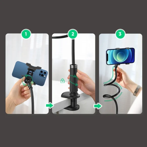 Ugreen universal holder stand phone holder tablet (up to 12cm wide) tripod lazy holder with flexible arm white (30488 LP113)eng