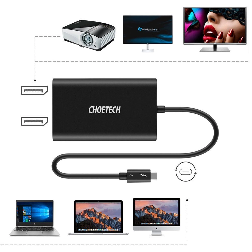 Choetech plug adapter USB Type C Thunderbolt 3 (40Gbps) - 2x DisplayPort 4K 60Hz black (HUB-D03)eng