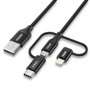 Choetech 3in1 MFI cable USB - USB Type C / micro USB / Lightning (charging 3A / data transmission 480 Mbps) 1.2m black (IP0030-BK)eng