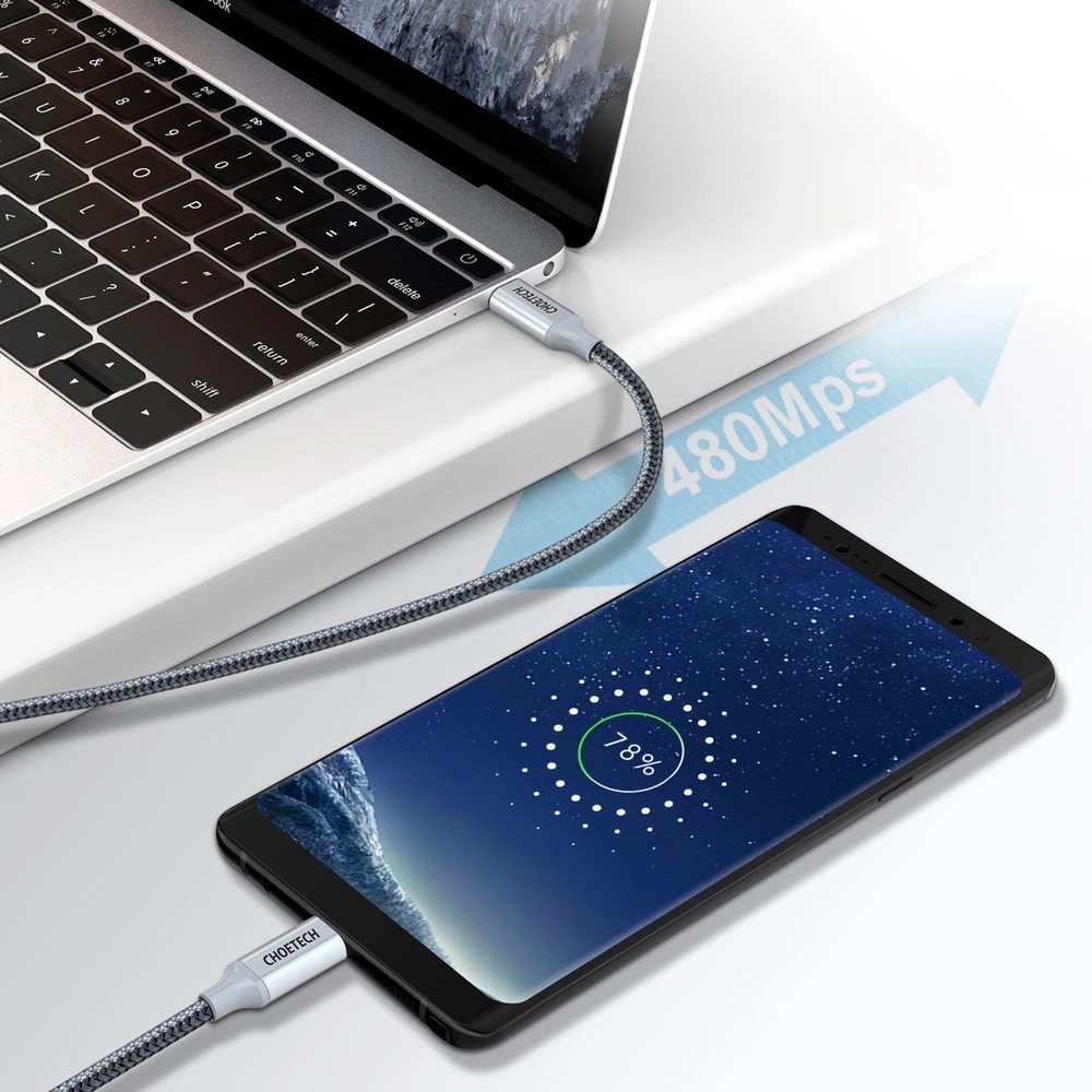 Choetech XCC-1002-GY USB-C - USB-C PD QC cable 100W 5A 480Mb/s 1.8m - grayeng