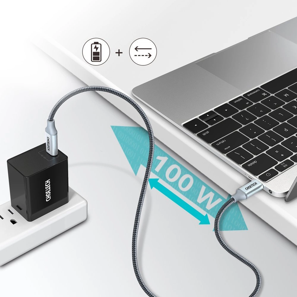 Choetech XCC-1002-GY USB-C - USB-C PD QC cable 100W 5A 480Mb/s 1.8m - grayeng
