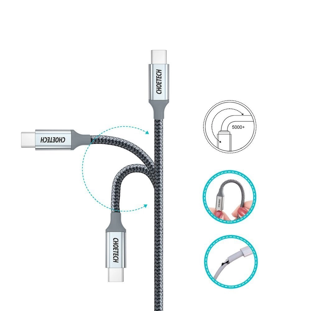 Choetech XCC-1002-GY USB-C - USB-C PD QC cable 100W 5A 480Mb/s 1.8m - grayeng