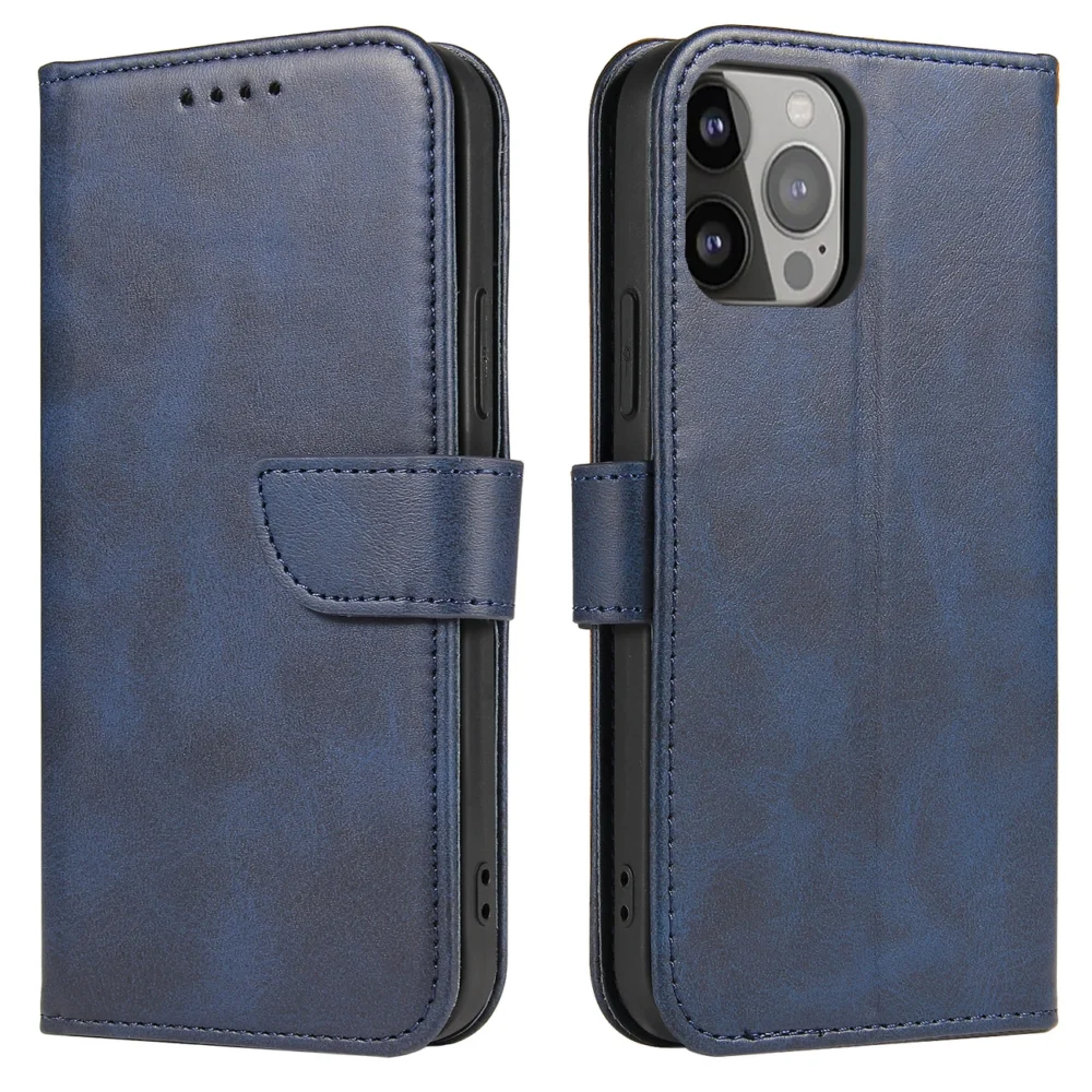 Magnet Case elegant bookcase type case with kickstand for iPhone 13 Pro Max blueeng