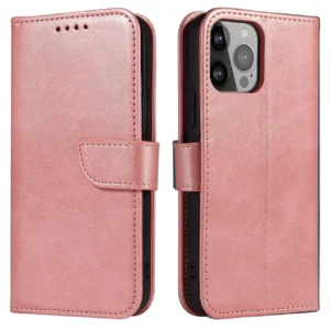 Magnet Case elegant bookcase type case with kickstand for iPhone 13 Pro Max pinkeng