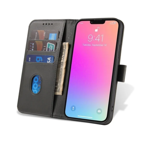 Magnet Case elegant bookcase type case with kickstand for iPhone 13 Pro blackeng