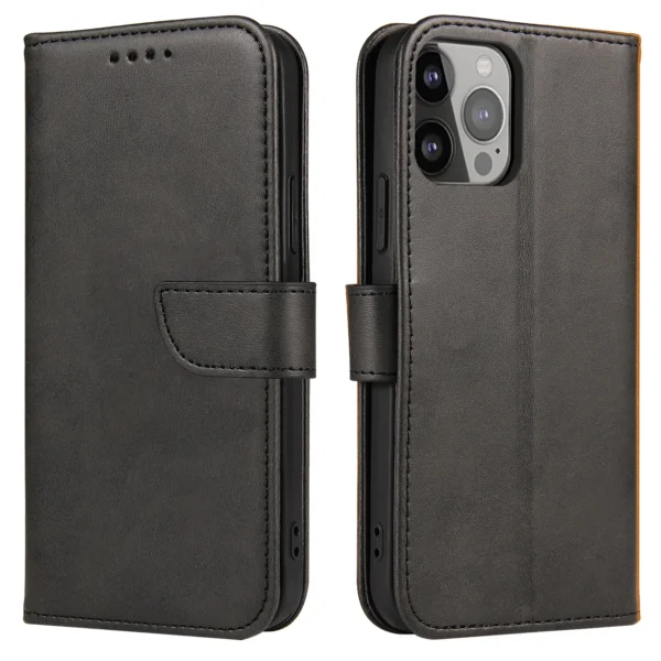 Magnet Case elegant bookcase type case with kickstand for iPhone 13 Pro blackeng