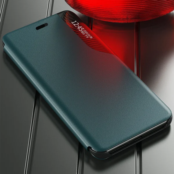 Eco Leather View Case elegant bookcase type case with kickstand for iPhone 13 Pro Max blueeng