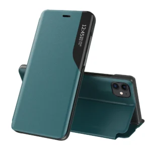 Eco Leather View Case elegant bookcase type case with kickstand for iPhone 13 Pro Max greeneng