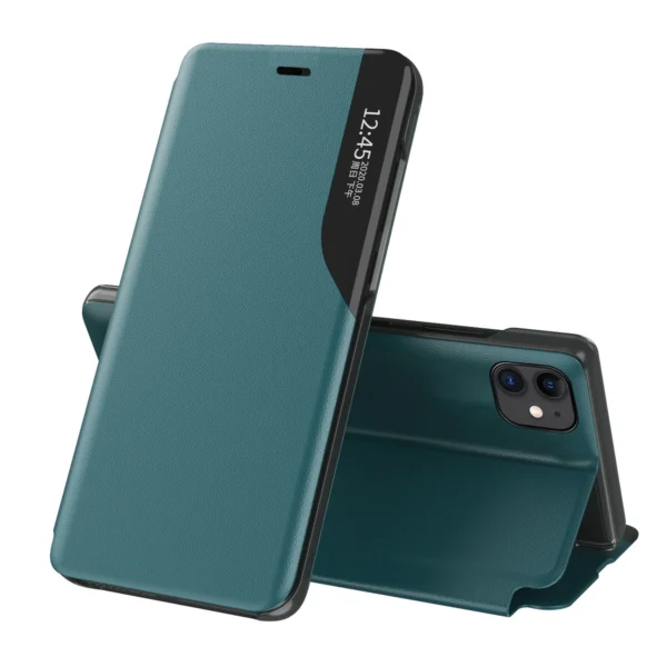 Eco Leather View Case elegant bookcase type case with kickstand for iPhone 13 Pro greeneng