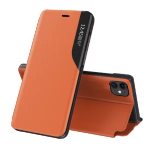 Eco Leather View Case elegant bookcase type case with kickstand for iPhone 13 Pro orangeeng