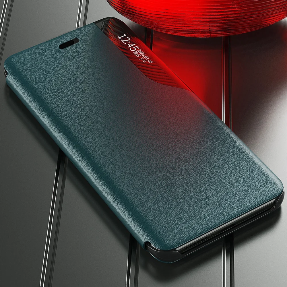 Eco Leather View Case elegant bookcase type case with kickstand for iPhone 13 mini blueeng