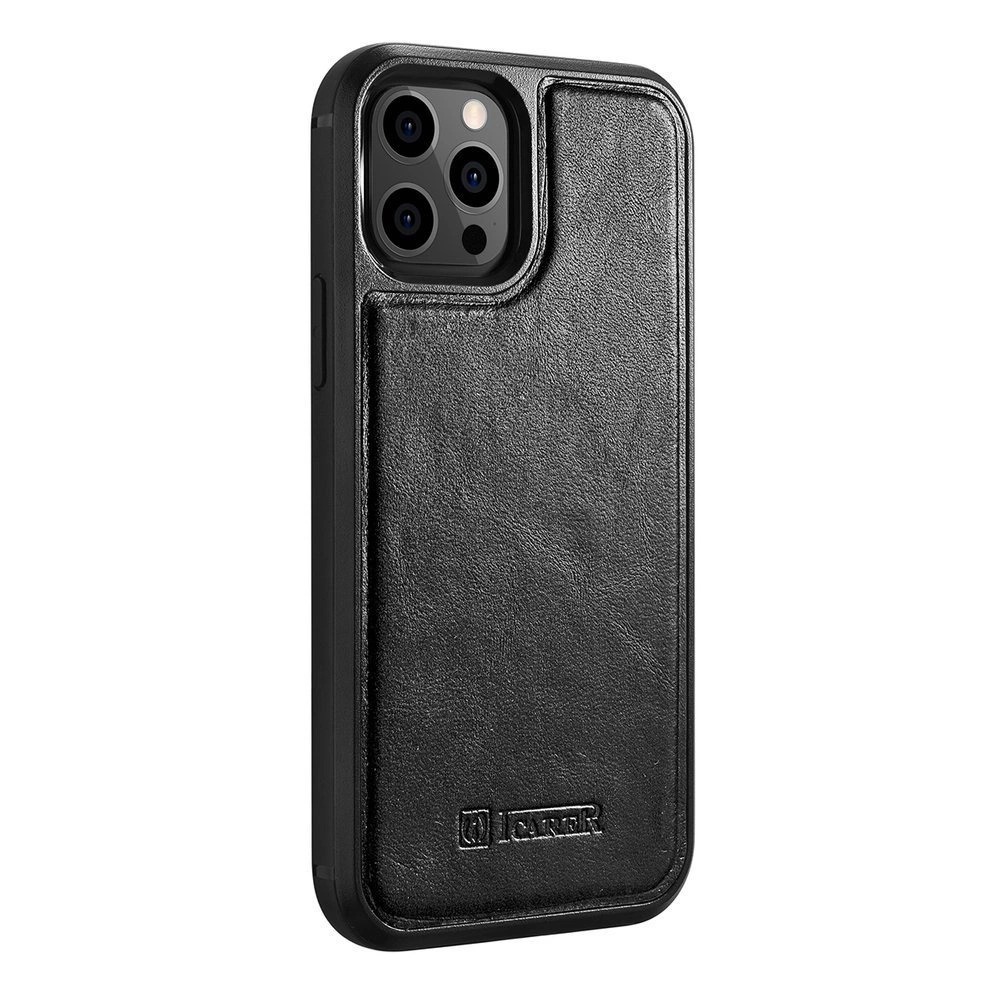 iCarer Leather Oil Wax case covered with natural leather for iPhone 12 Pro Max black (ALI1206-BK)eng