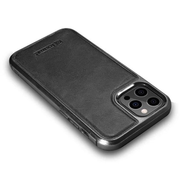 iCarer Leather Oil Wax case covered with natural leather for iPhone 12 Pro Max black (ALI1206-BK)eng