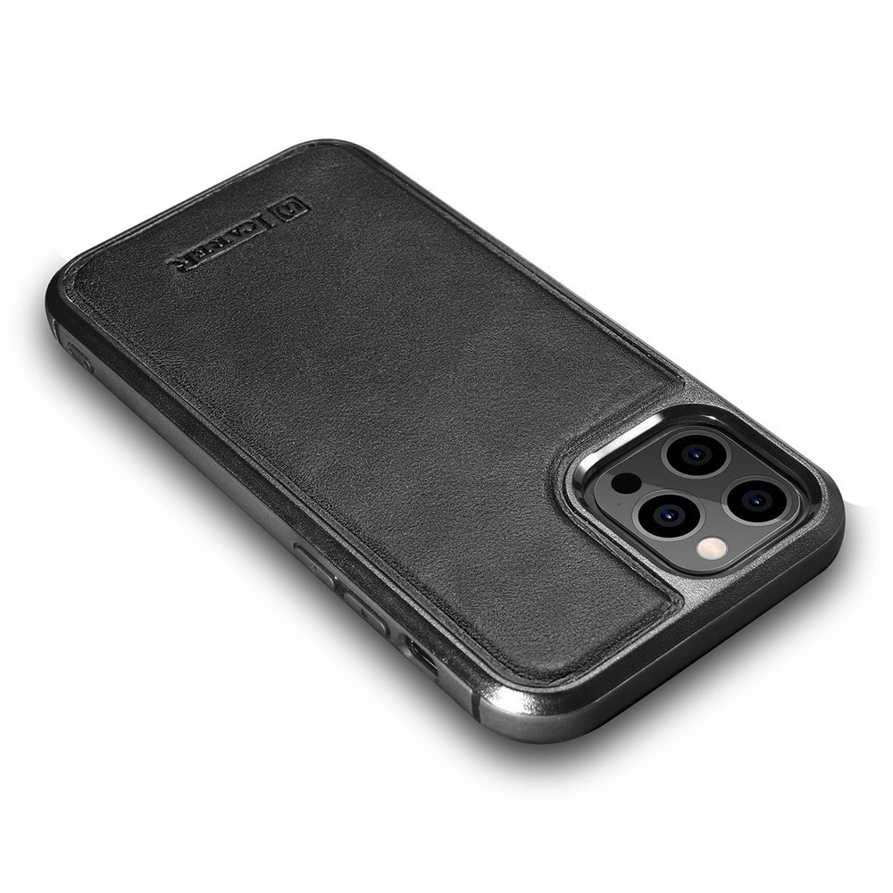 iCarer Leather Oil Wax case covered with natural leather for iPhone 12 Pro Max black (ALI1206-BK)eng