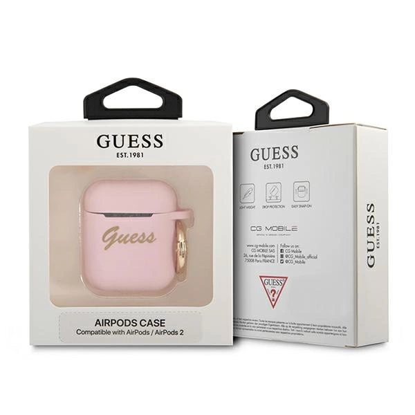 Guess GUA2SSSI AirPods cover pink/pink Silicone Vintage Scripteng