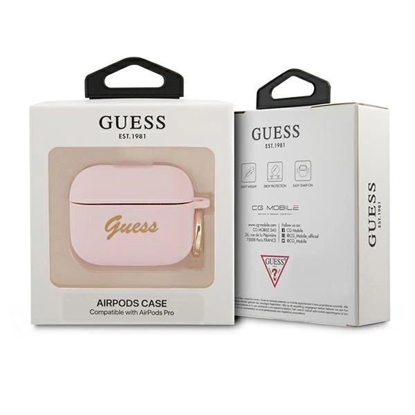 Guess GUAPSSSI AirPods Pro cover pink/pink Silicone Vintage Scripteng
