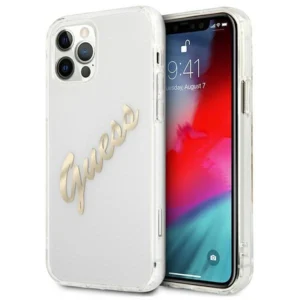 Guess GUHCP12LKTRSVGO iPhone 12 Pro Max 6.7" Transparent hardcase Vintage Script Goldeng