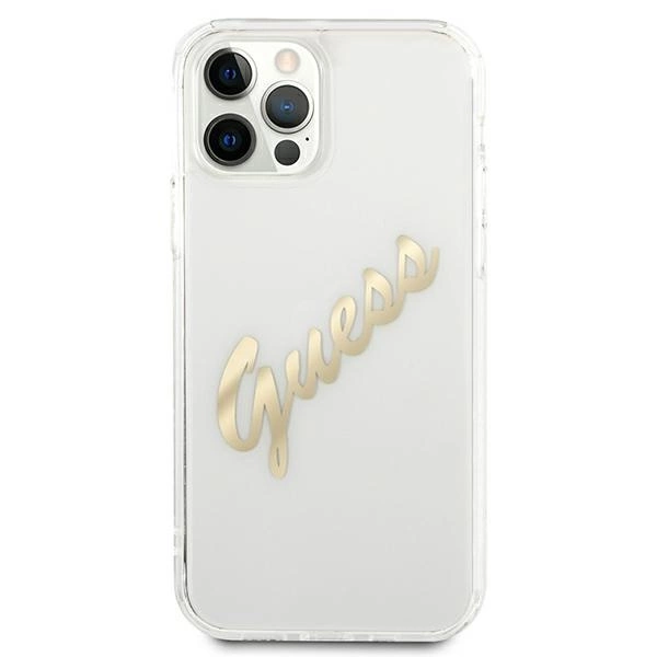 Guess GUHCP12LKTRSVGO iPhone 12 Pro Max 6.7" Transparent hardcase Vintage Script Goldeng