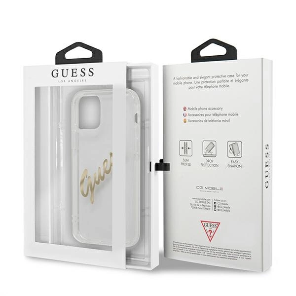 Guess GUHCP12LKTRSVGO iPhone 12 Pro Max 6.7" Transparent hardcase Vintage Script Goldeng