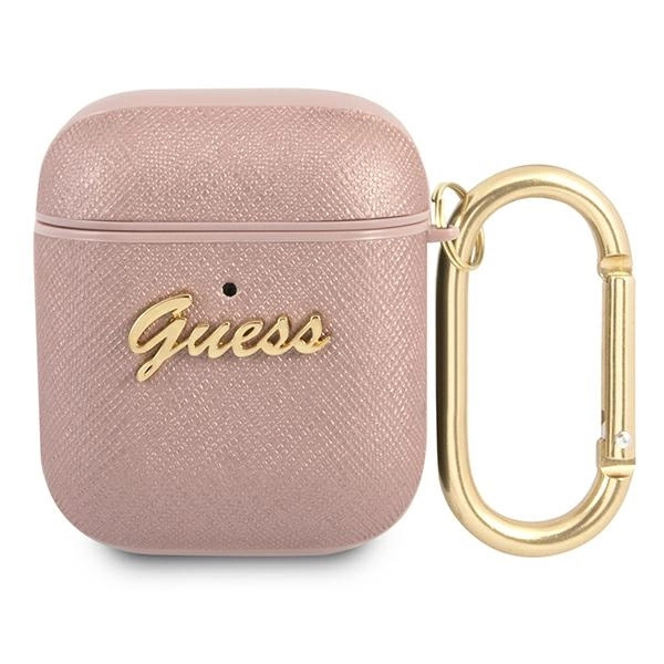 Guess GUA2SASMP AirPods cover pink/pink Saffiano Script Metal Collectioneng