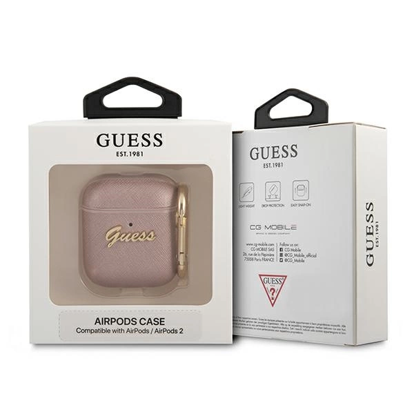 Guess GUA2SASMP AirPods cover pink/pink Saffiano Script Metal Collectioneng