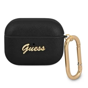 Guess GUAPSASMK AirPods Pro cover black/black Saffiano Script Metal Collectioneng