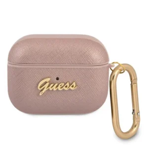 Guess GUAPSASMP AirPods Pro cover pink/pink Saffiano Script Metal Collectioneng