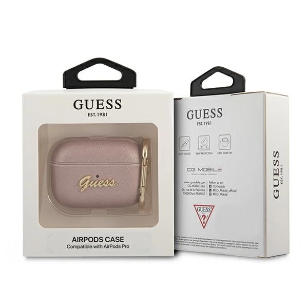Guess GUAPSASMP AirPods Pro cover pink/pink Saffiano Script Metal Collectioneng