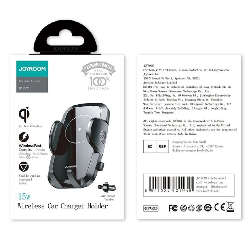 Joyroom car air vent holder Qi wireless charger 15W black (JR-ZS241)eng