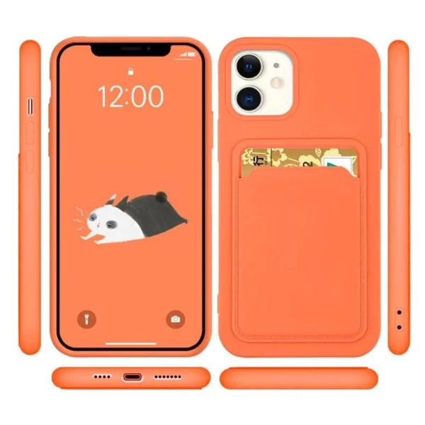 Card Case Silicone Wallet with Card Slot Documents for iPhone 13 mini orangeeng
