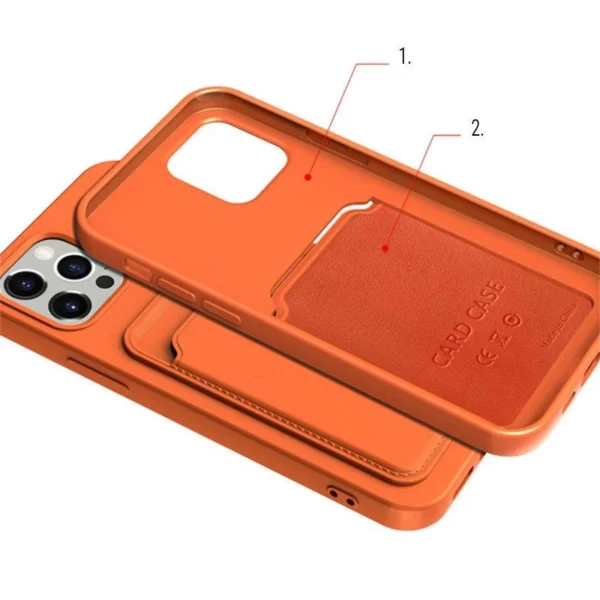 Card Case Silicone Wallet with Card Slot Documents for iPhone 13 mini orangeeng