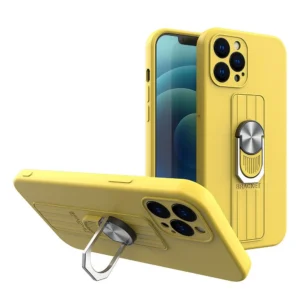 Ring Case silicone case with finger grip and stand for iPhone 12 mini yelloweng
