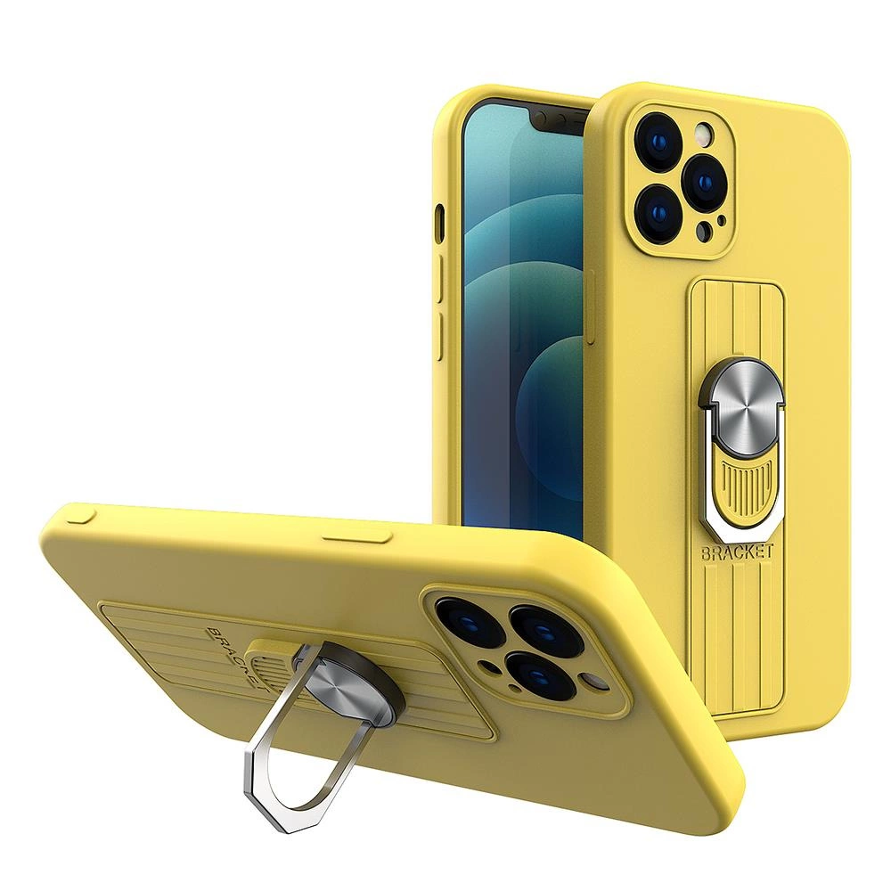 Ring Case silicone case with finger grip and stand for iPhone 12 mini yelloweng