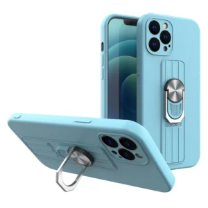 Ring Case silicone case with finger grip and stand for iPhone 12 Pro light blueeng