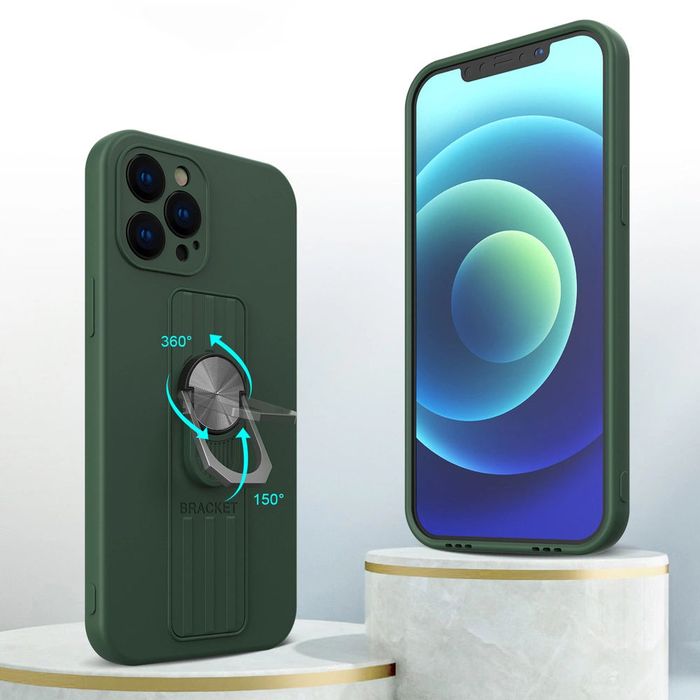 Ring Case silicone case with finger grip and stand for iPhone 12 Pro Max browneng