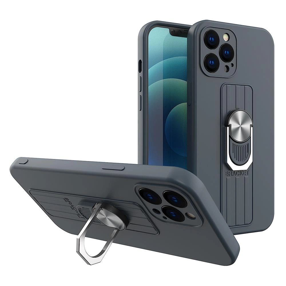 Ring Case silicone case with finger grip and stand for Samsung Galaxy A32 4G dark blueeng