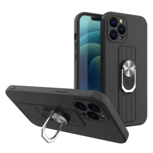 Ring Case silicone case with finger grip and stand for Samsung Galaxy A22 4G blackeng