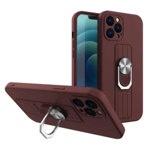 Ring Case silicone case with finger grip and stand for Samsung Galaxy A22 4G browneng