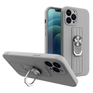 Ring Case silicone case with finger grip and stand for Samsung Galaxy A22 4G silvereng