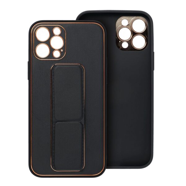 LEATHER CASE KICKSTAND for IPHONE 15 Plus black