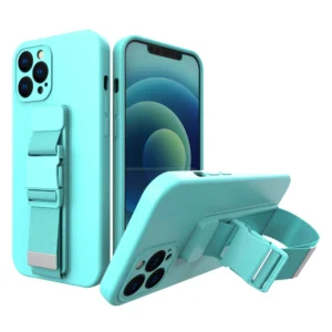 Rope case gel case with a chain lanyard bag lanyard iPhone 12 light blueeng