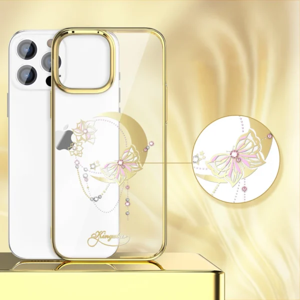 Kingxbar Moon Series luxury case with Swarovski crystals for iPhone 13 Pro gold (Butterfly)eng