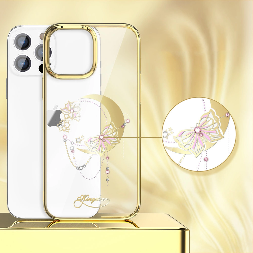 Kingxbar Moon Series luxury case with Swarovski crystals for iPhone 13 Pro gold (Butterfly)eng