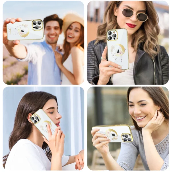 Kingxbar Moon Series luxury case with Swarovski crystals for iPhone 13 Pro gold (Butterfly)eng