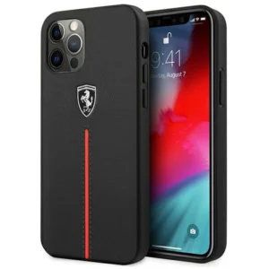 Ferrari FEOMSHCP12LBK iPhone 12 Pro Max black/black hardcase Off Track Leather Nylon Stripeeng